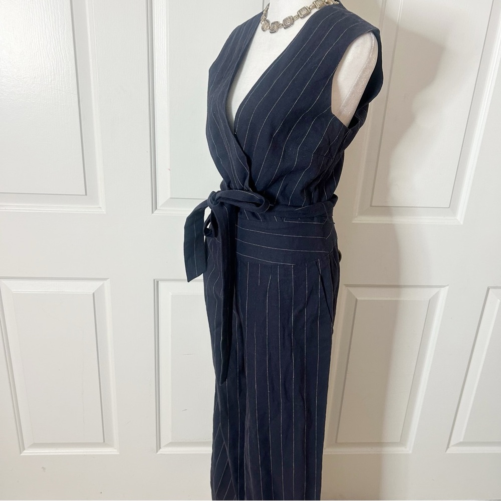 L’AGENCE Joslyn Jumpsuit Linen Navy Ivory Pinstripe (size 4) - Picture 7 of 13